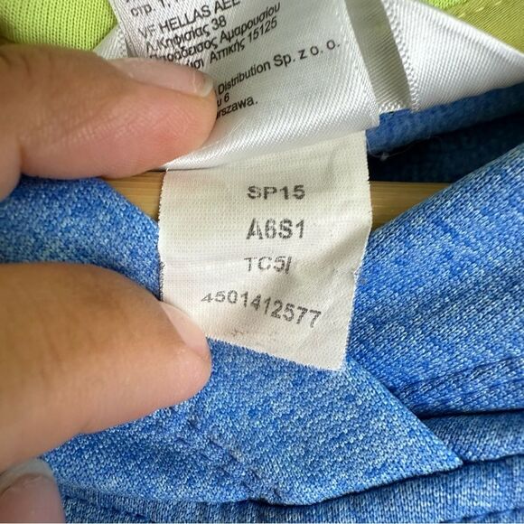 The North Face Heather Blue Yellow Logo Print Track Pullover Hoodie Ladies MED - Picture 3 of 6